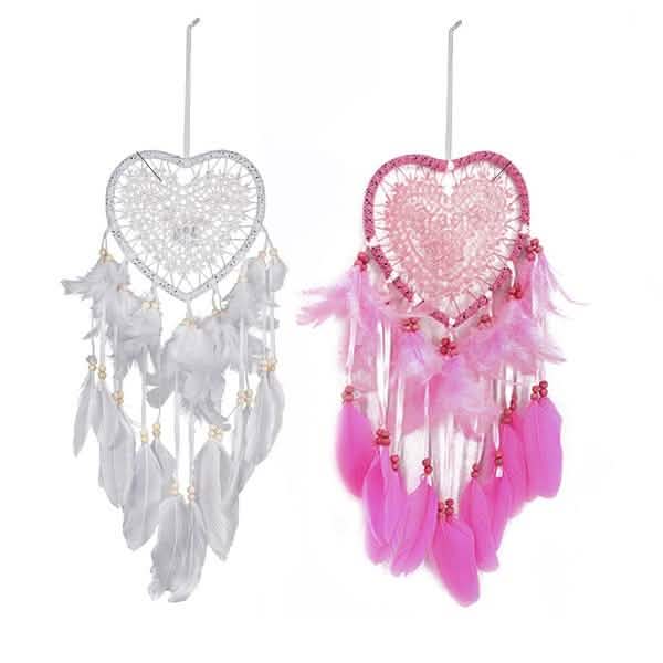 2-Pieces: Romantic LED Dream Catcher with Feather Dreamcatcher Night Light White Pink Furniture & Decor - Tophatter Daily Deals