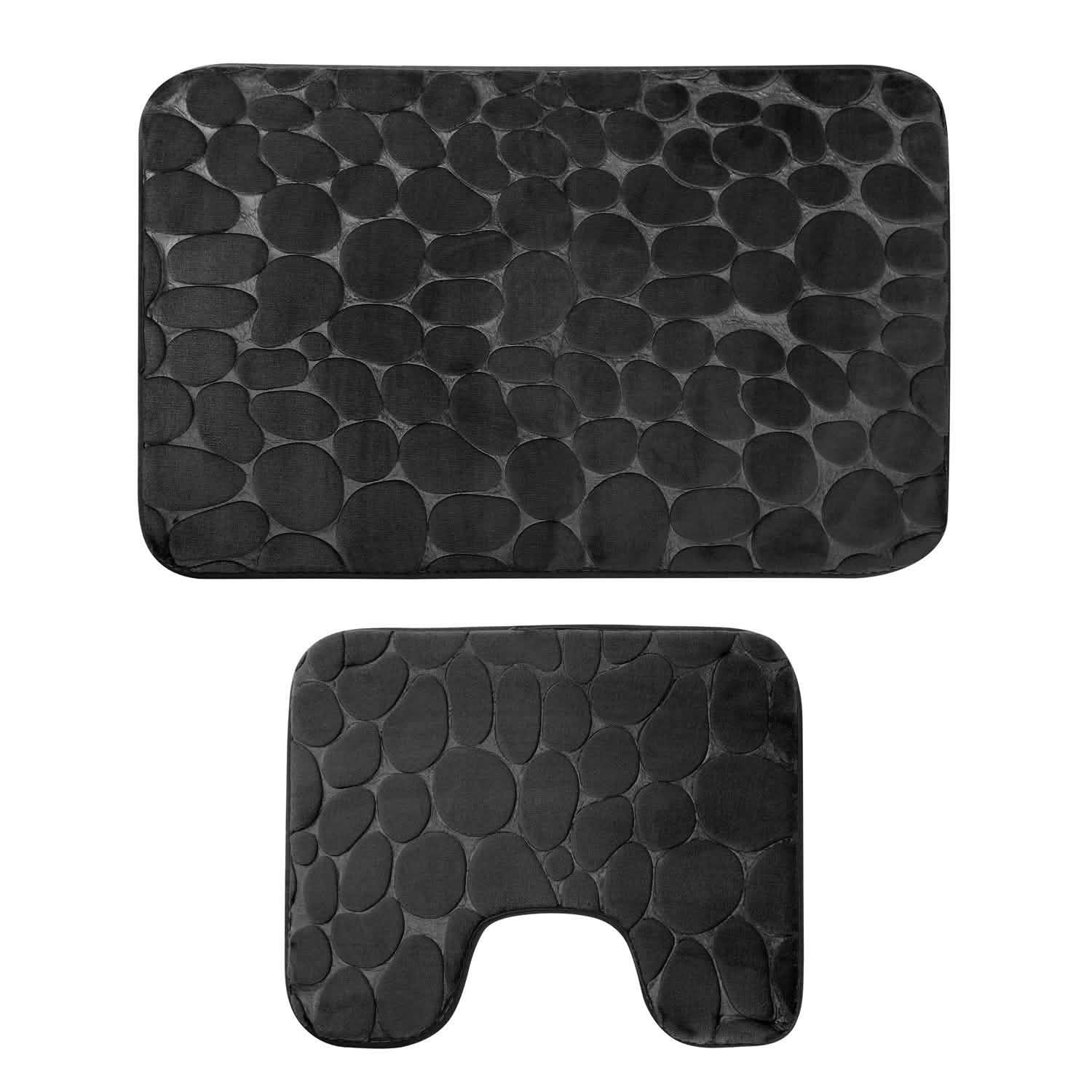 2-Pieces Set: Bathroom Rugs Luxury Flannel Non-Slip Black Bath - Tophatter Daily Deals
