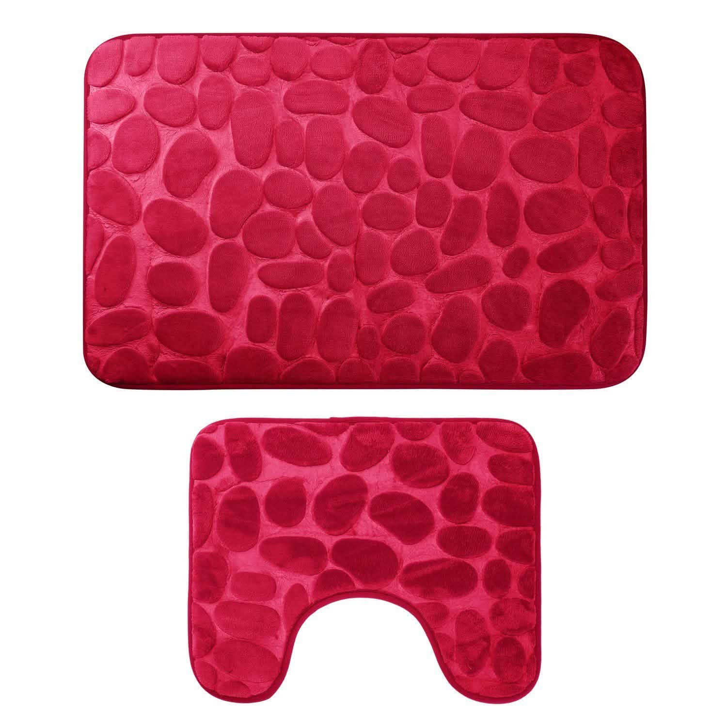 2-Pieces Set: Bathroom Rugs Luxury Flannel Non-Slip Burgundy Bath - Tophatter Daily Deals