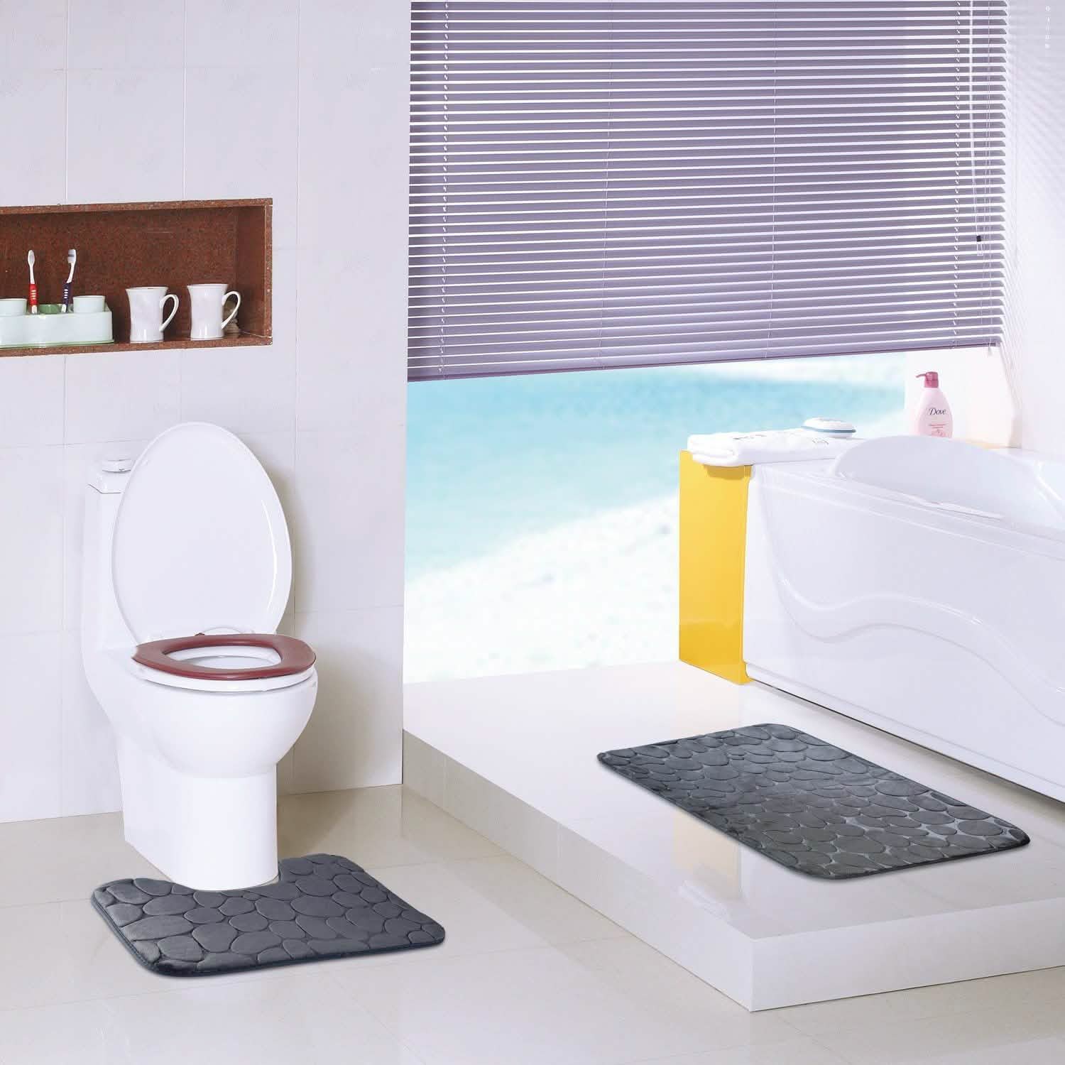 2-Pieces Set: Bathroom Rugs Luxury Flannel Non-Slip Bath - Tophatter Daily Deals