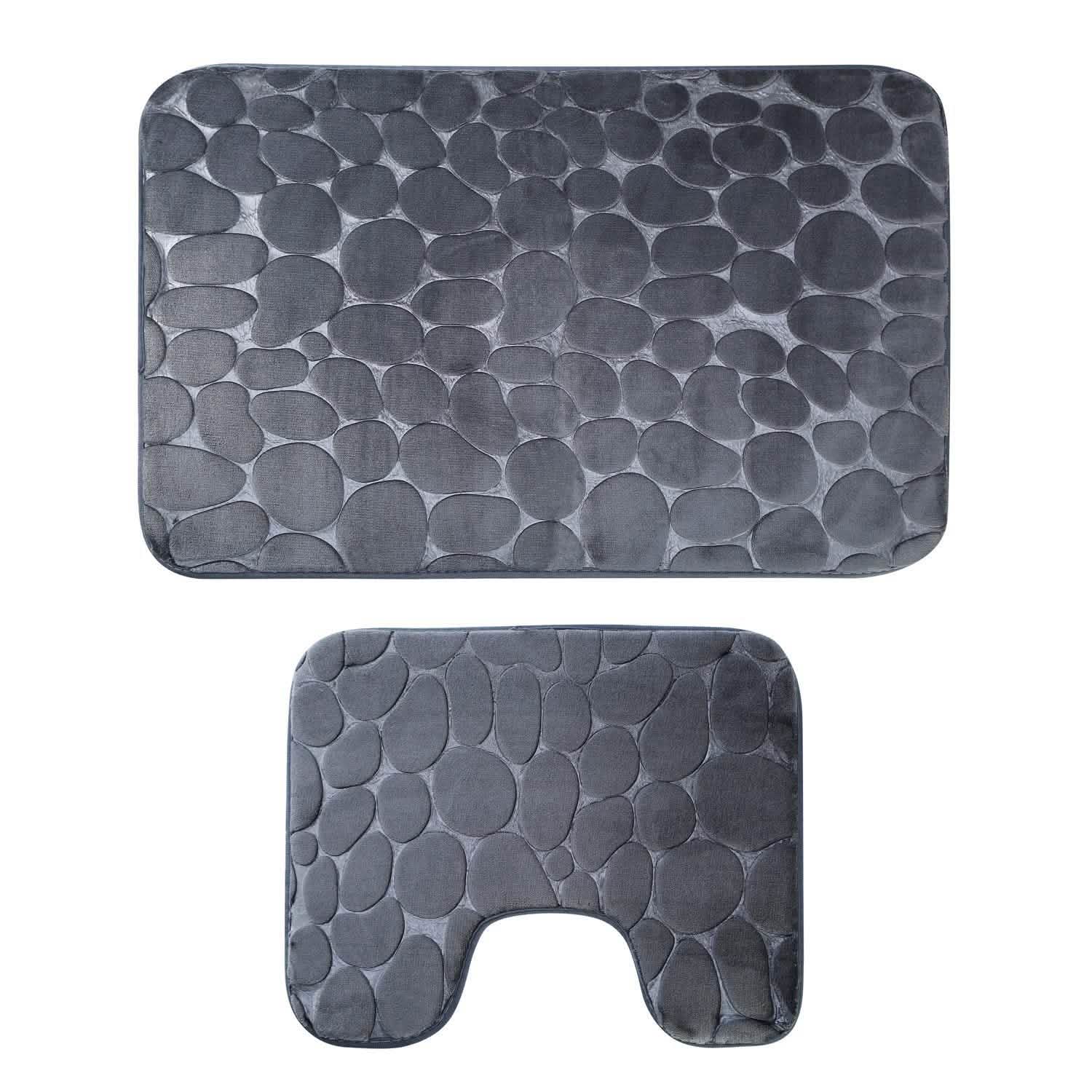 2-Pieces Set: Bathroom Rugs Luxury Flannel Non-Slip Gray Bath - Tophatter Daily Deals