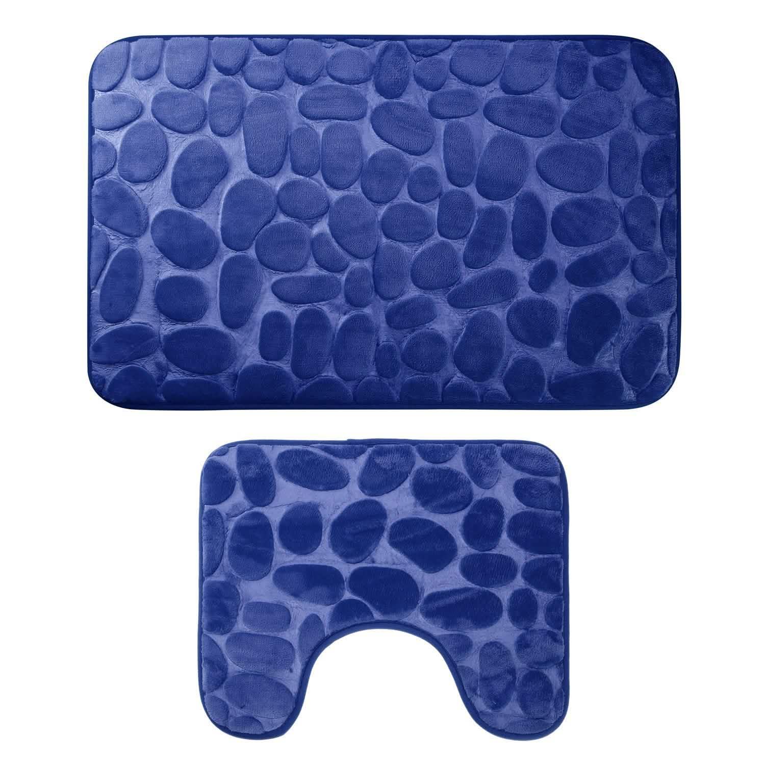 2-Pieces Set: Bathroom Rugs Luxury Flannel Non-Slip Navy Bath - Tophatter Daily Deals
