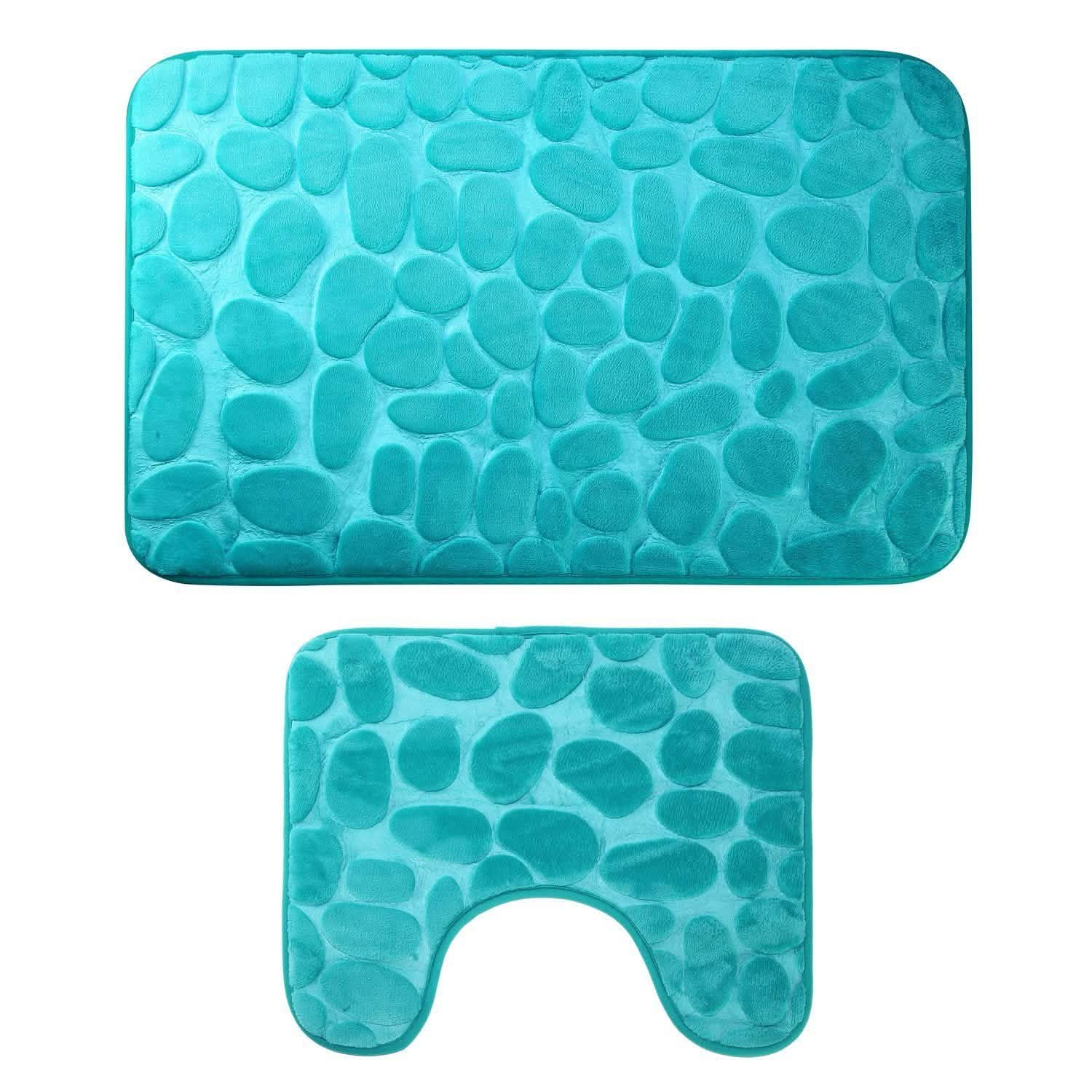 2-Pieces Set: Bathroom Rugs Luxury Flannel Non-Slip Teal Bath - Tophatter Daily Deals