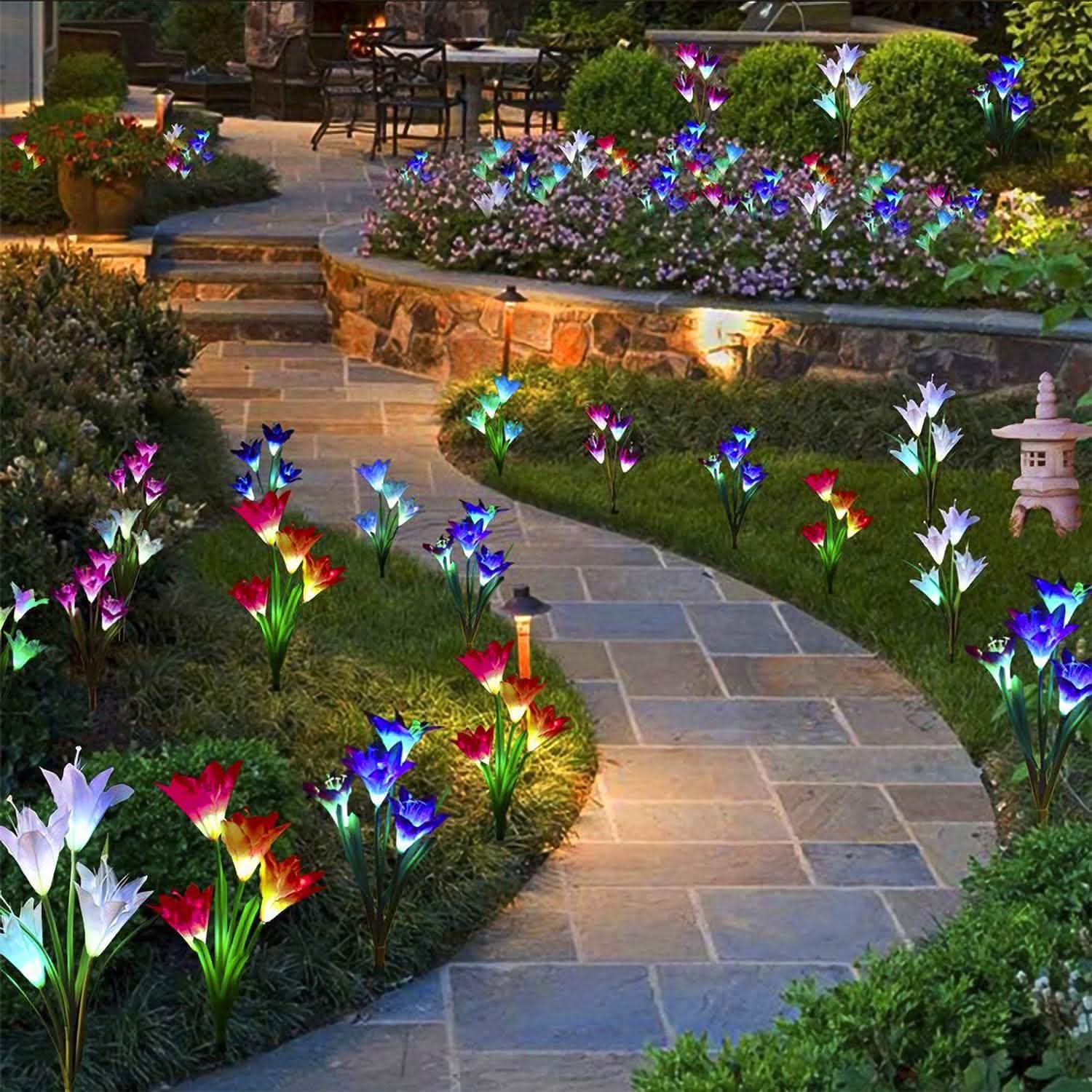 2-Pieces: Solar Garden Lights Outdoor Outdoor Lighting - Tophatter Daily Deals