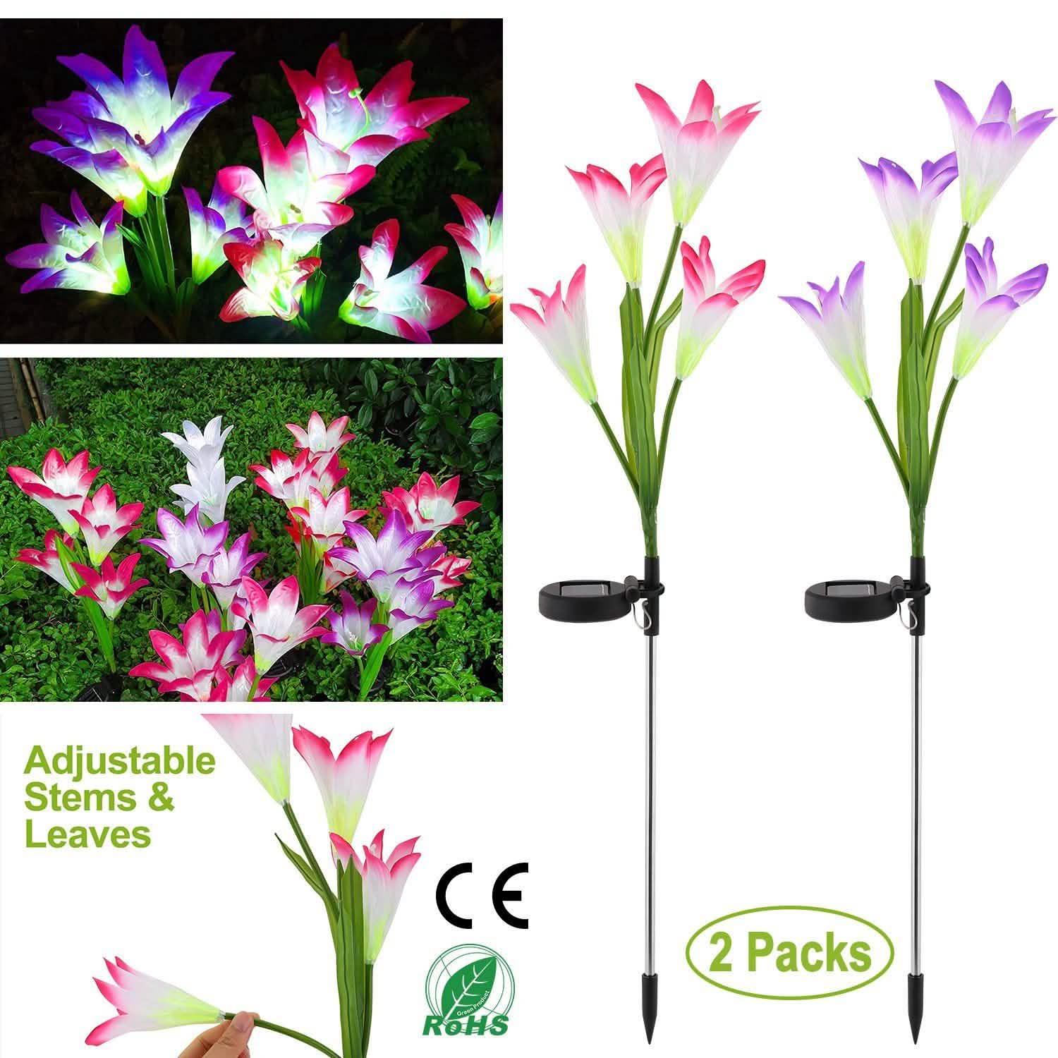 2-Pieces: Solar Garden Lights Outdoor Outdoor Lighting - Tophatter Daily Deals