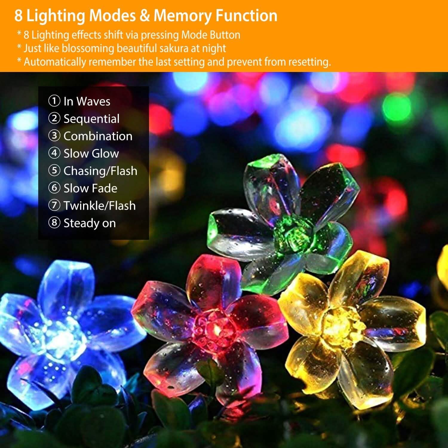 2-Pieces: Solar Power String Lights 50 LED Beads Fairy Sakura Flower String & Fairy Lights - Tophatter Daily Deals