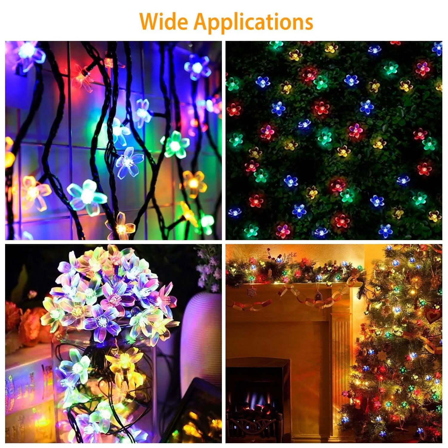 2-Pieces: Solar Power String Lights 50 LED Beads Fairy Sakura Flower String & Fairy Lights - Tophatter Daily Deals