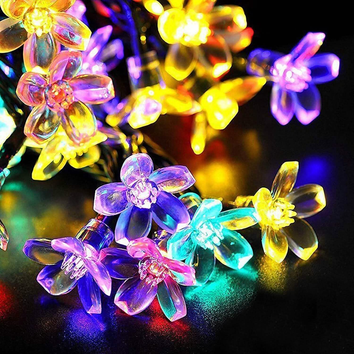 2-Pieces: Solar Power String Lights 50 LED Beads Fairy Sakura Flower String & Fairy Lights - Tophatter Daily Deals