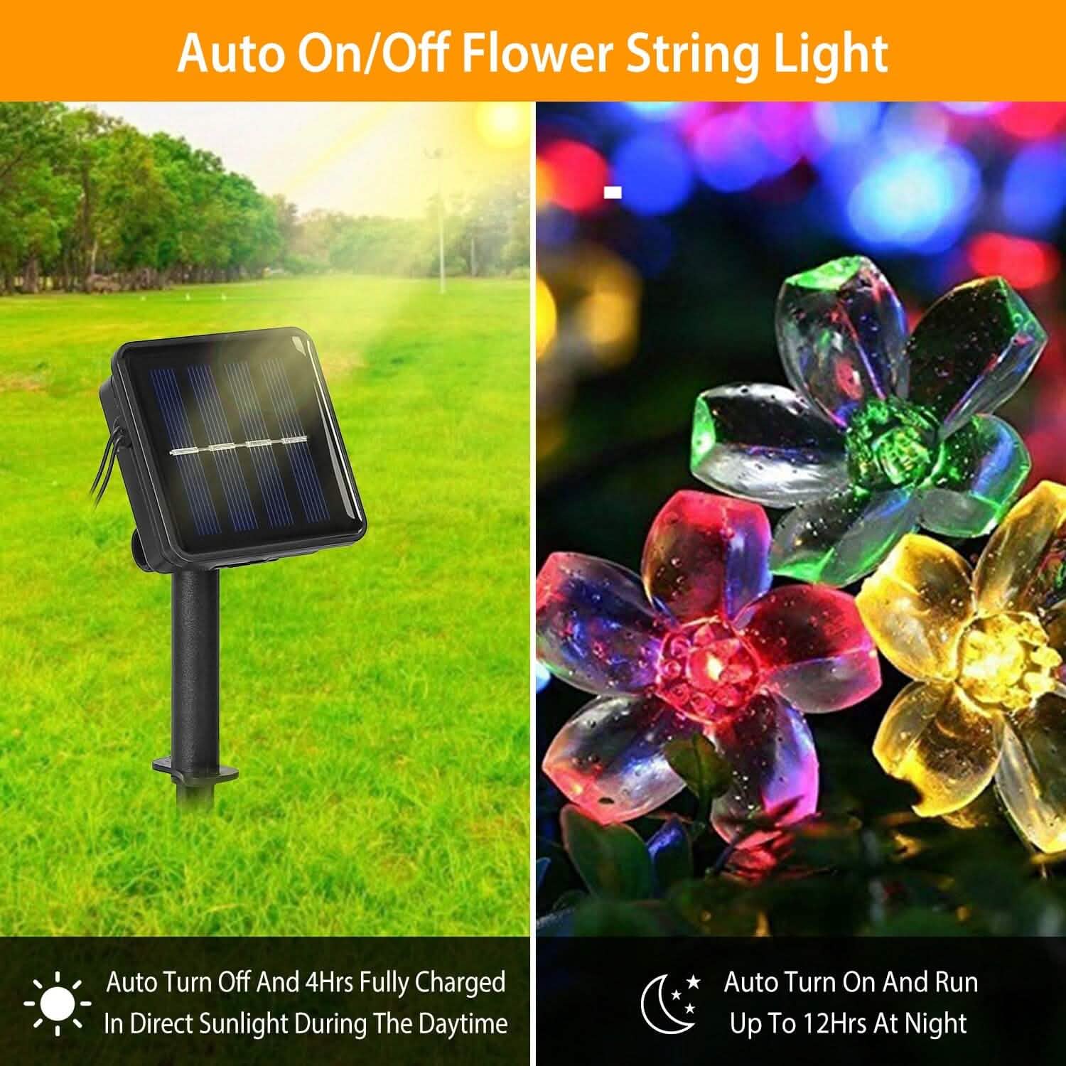 2-Pieces: Solar Power String Lights 50 LED Beads Fairy Sakura Flower String & Fairy Lights - Tophatter Daily Deals