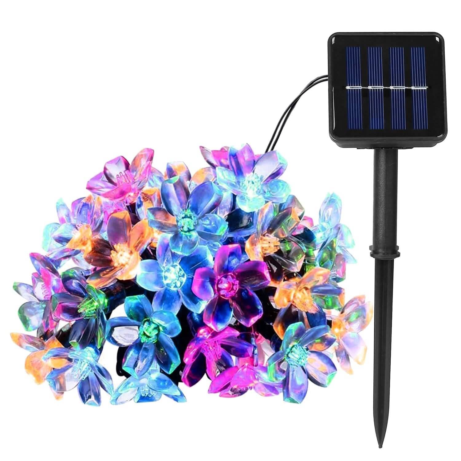 2-Pieces: Solar Power String Lights 50 LED Beads Fairy Sakura Flower String & Fairy Lights - Tophatter Daily Deals