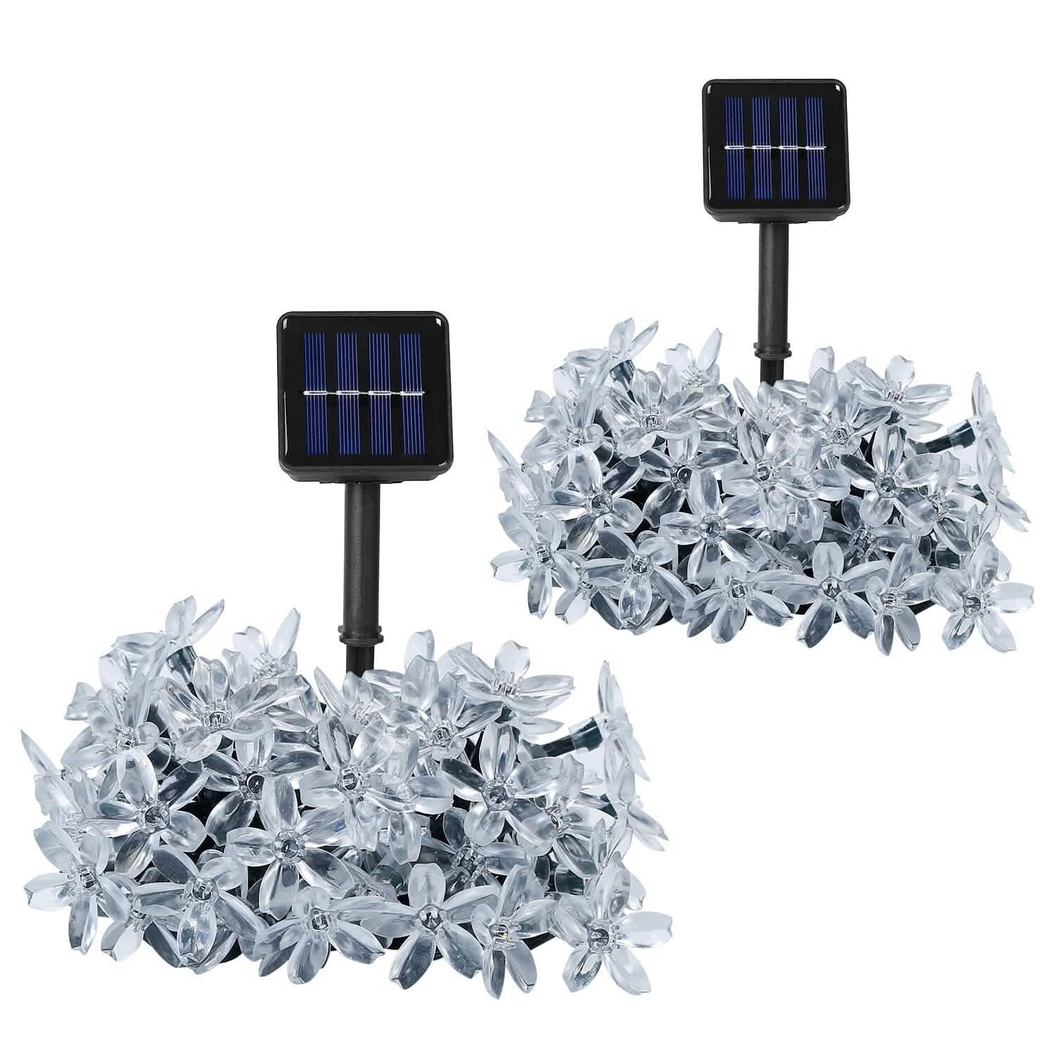 2-Pieces: Solar Power String Lights 50 LED Beads Fairy Sakura Flower String & Fairy Lights - Tophatter Daily Deals