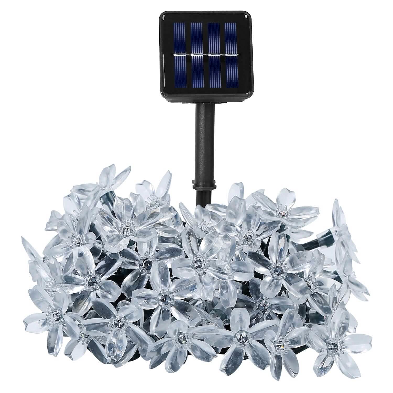 2-Pieces: Solar Power String Lights 50 LED Beads Fairy Sakura Flower String & Fairy Lights - Tophatter Daily Deals