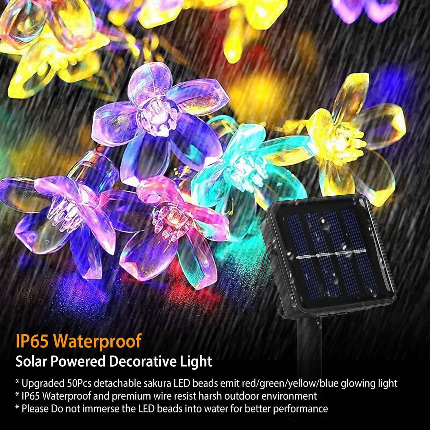 2-Pieces: Solar Power String Lights 50 LED Beads Fairy Sakura Flower String & Fairy Lights - Tophatter Daily Deals