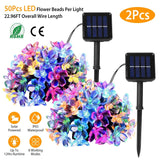 2-Pieces: Solar Power String Lights 50 LED Beads Fairy Sakura Flower String & Fairy Lights - Tophatter Daily Deals