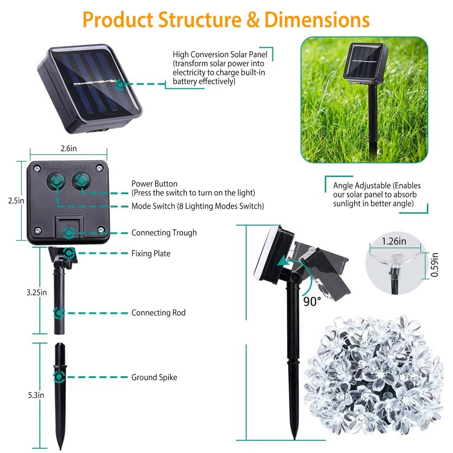 2-Pieces: Solar Power String Lights 50 LED Beads Fairy Sakura Flower String & Fairy Lights - Tophatter Daily Deals