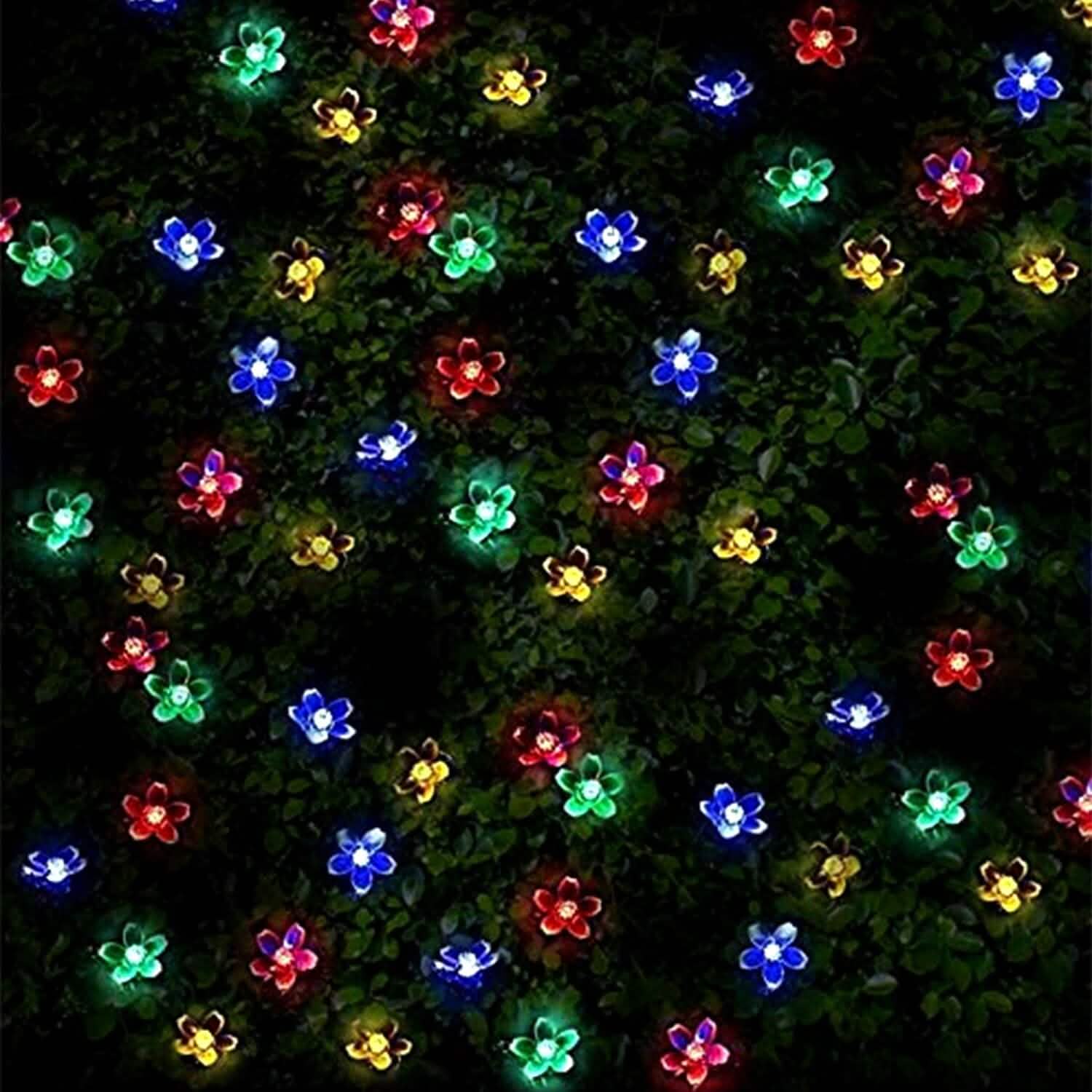 2-Pieces: Solar Power String Lights 50 LED Beads Fairy Sakura Flower String & Fairy Lights - Tophatter Daily Deals