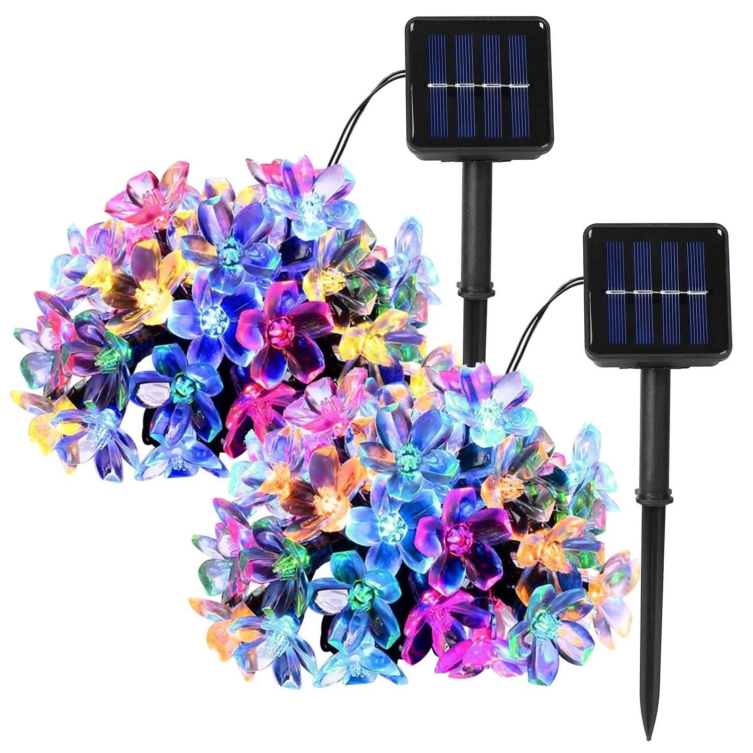 2-Pieces: Solar Power String Lights 50 LED Beads Fairy Sakura Flower String & Fairy Lights - Tophatter Daily Deals