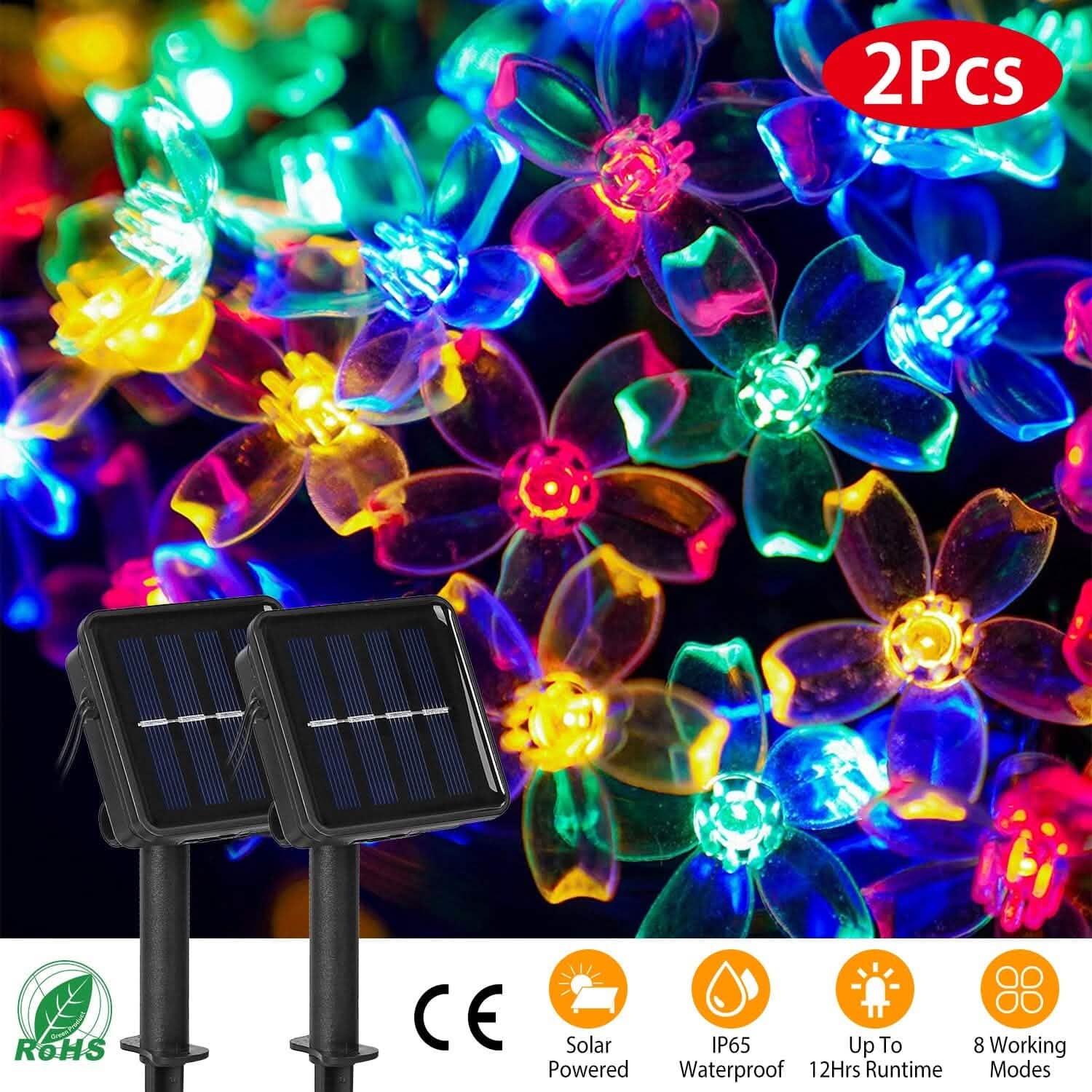 2-Pieces: Solar Power String Lights 50 LED Beads Fairy Sakura Flower String & Fairy Lights - Tophatter Daily Deals