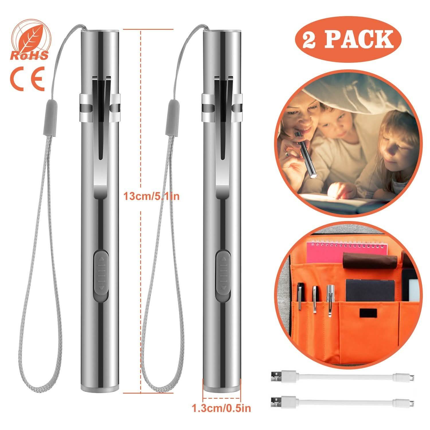 2-Pieces: Stainless Steel Flashlight Repair Water Resistant for Medical Students Outdoor Recreation - Tophatter Daily Deals