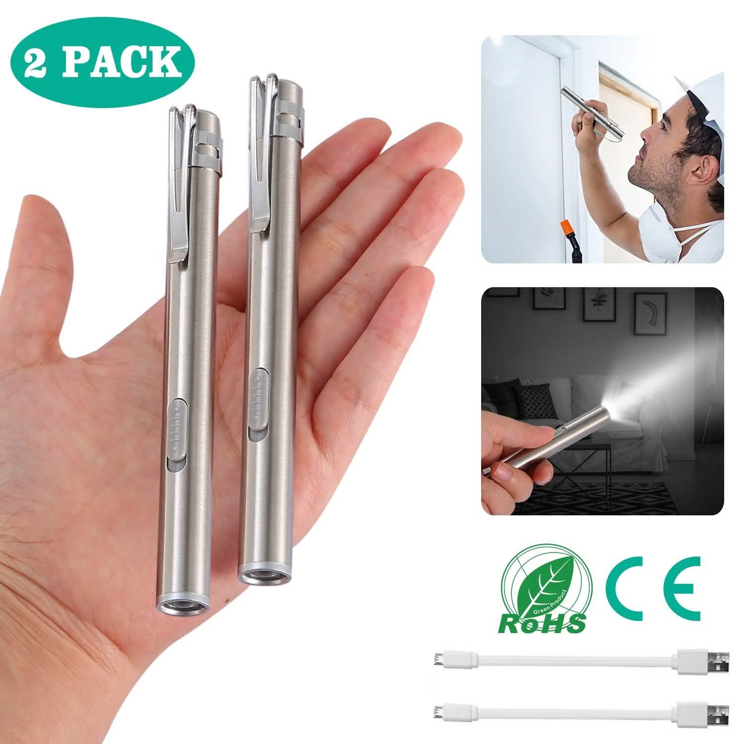 2-Pieces: Stainless Steel Flashlight Repair Water Resistant for Medical Students Outdoor Recreation - Tophatter Daily Deals
