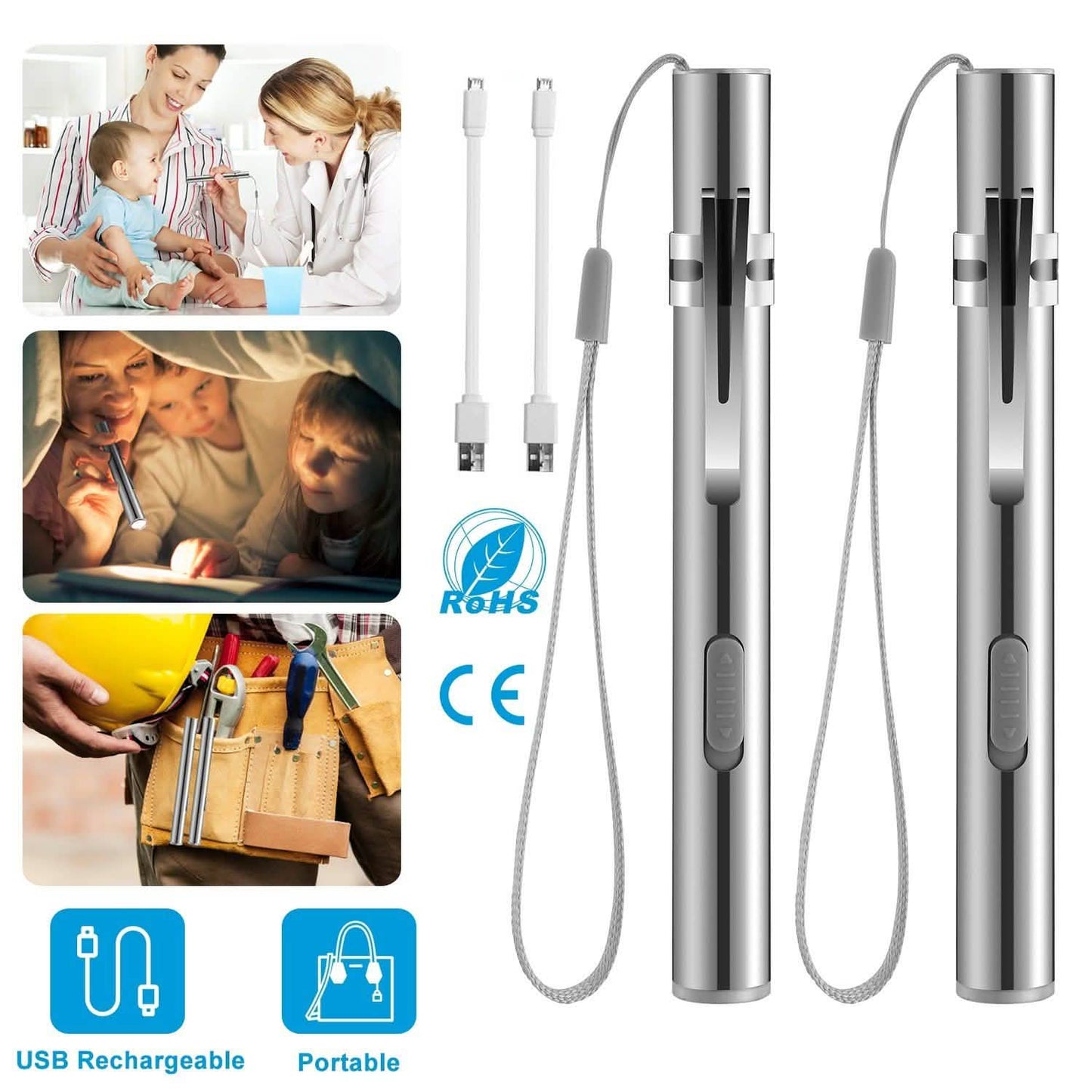 2-Pieces: Stainless Steel Flashlight Repair Water Resistant for Medical Students Outdoor Recreation - Tophatter Daily Deals
