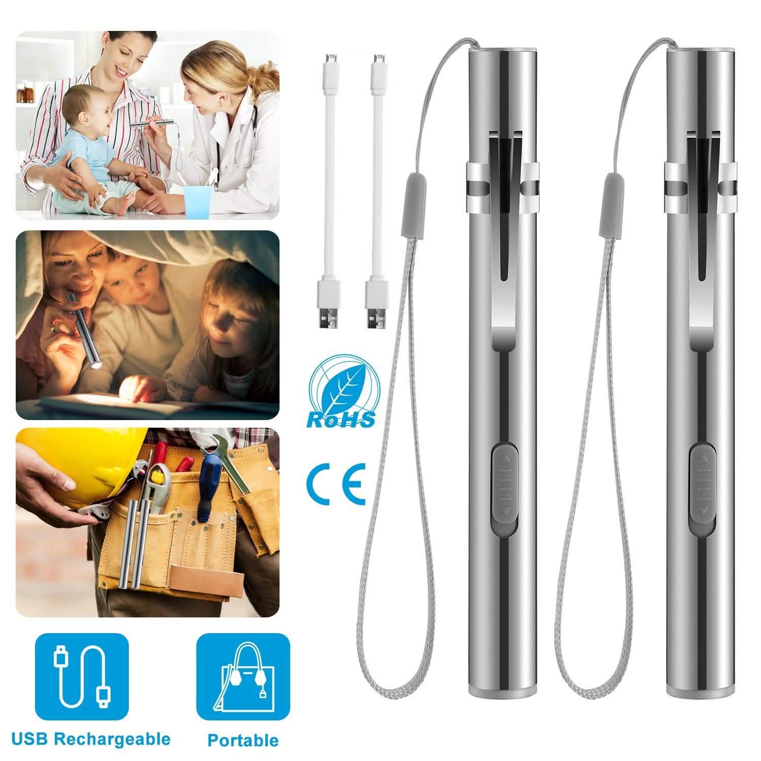 2-Pieces: Stainless Steel Flashlight Repair Water Resistant for Medical Students Outdoor Recreation - Tophatter Daily Deals