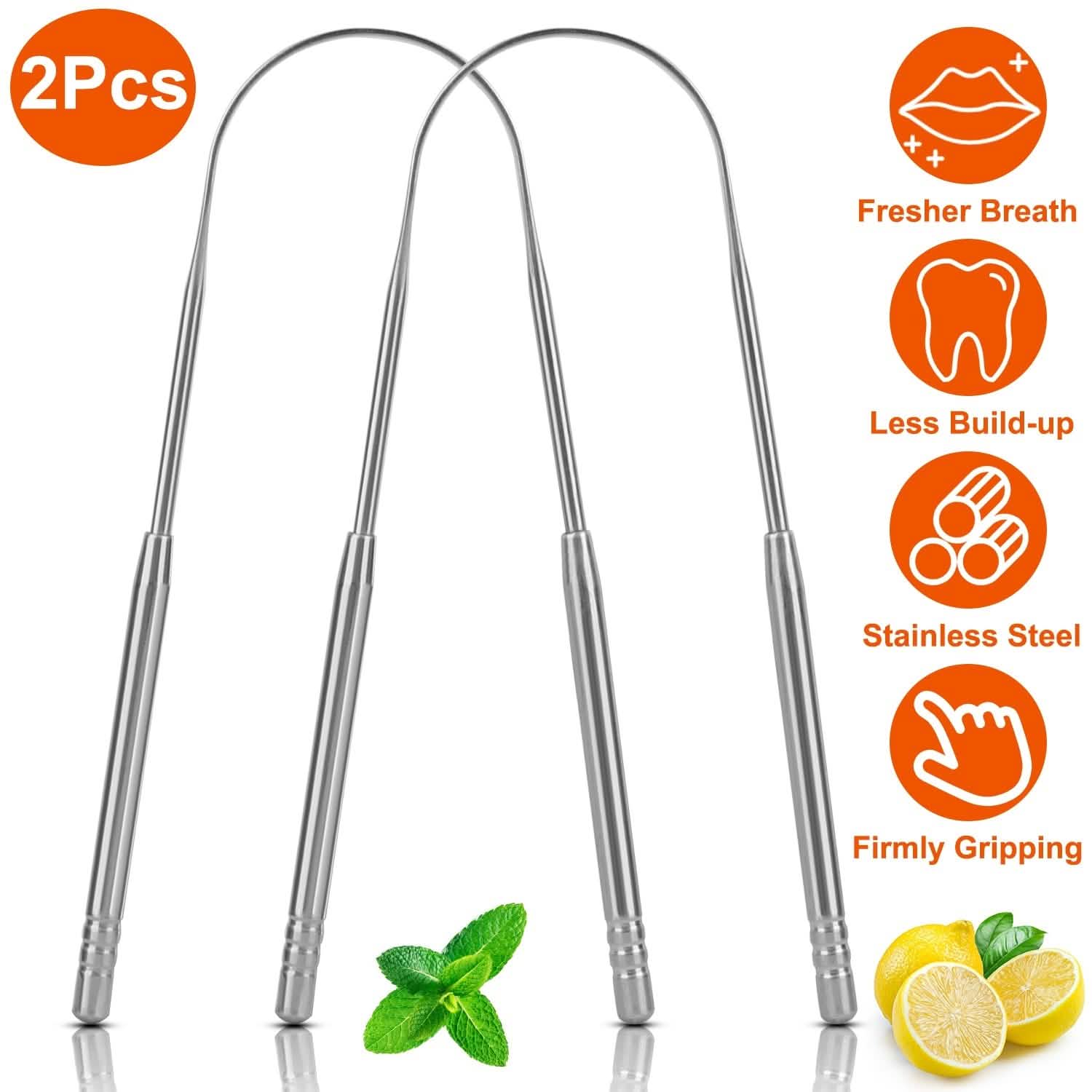 2-Pieces: Tongue Scraper Cleaner Stainless Steel Beauty & Personal Care - Tophatter Daily Deals