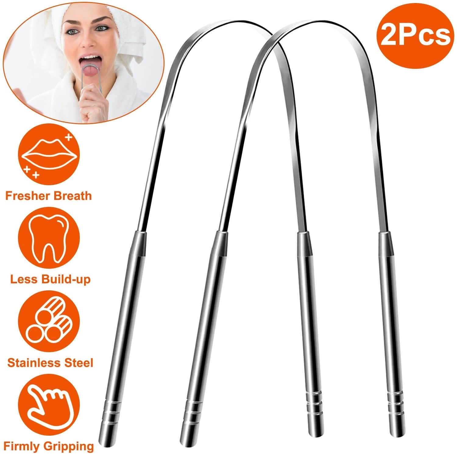 2-Pieces: Tongue Scraper Cleaner Stainless Steel Beauty & Personal Care - Tophatter Daily Deals