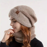 2-Pieces: Two-Tone Warm Knit Winter Hat Khaki Hats - Tophatter Daily Deals