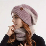 2-Pieces: Two-Tone Warm Knit Winter Hat Light Pink Hats - Tophatter Daily Deals