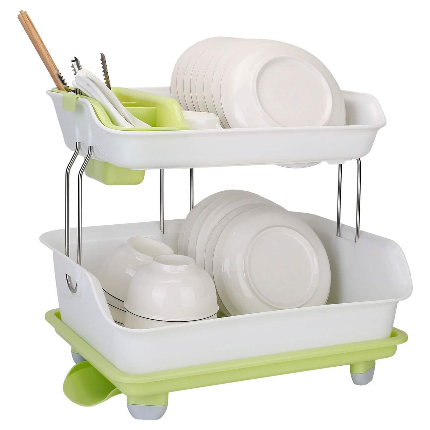 2-Tier Dish Drying Rack Cutlery Drainer Kitchen Storage - Tophatter Daily Deals