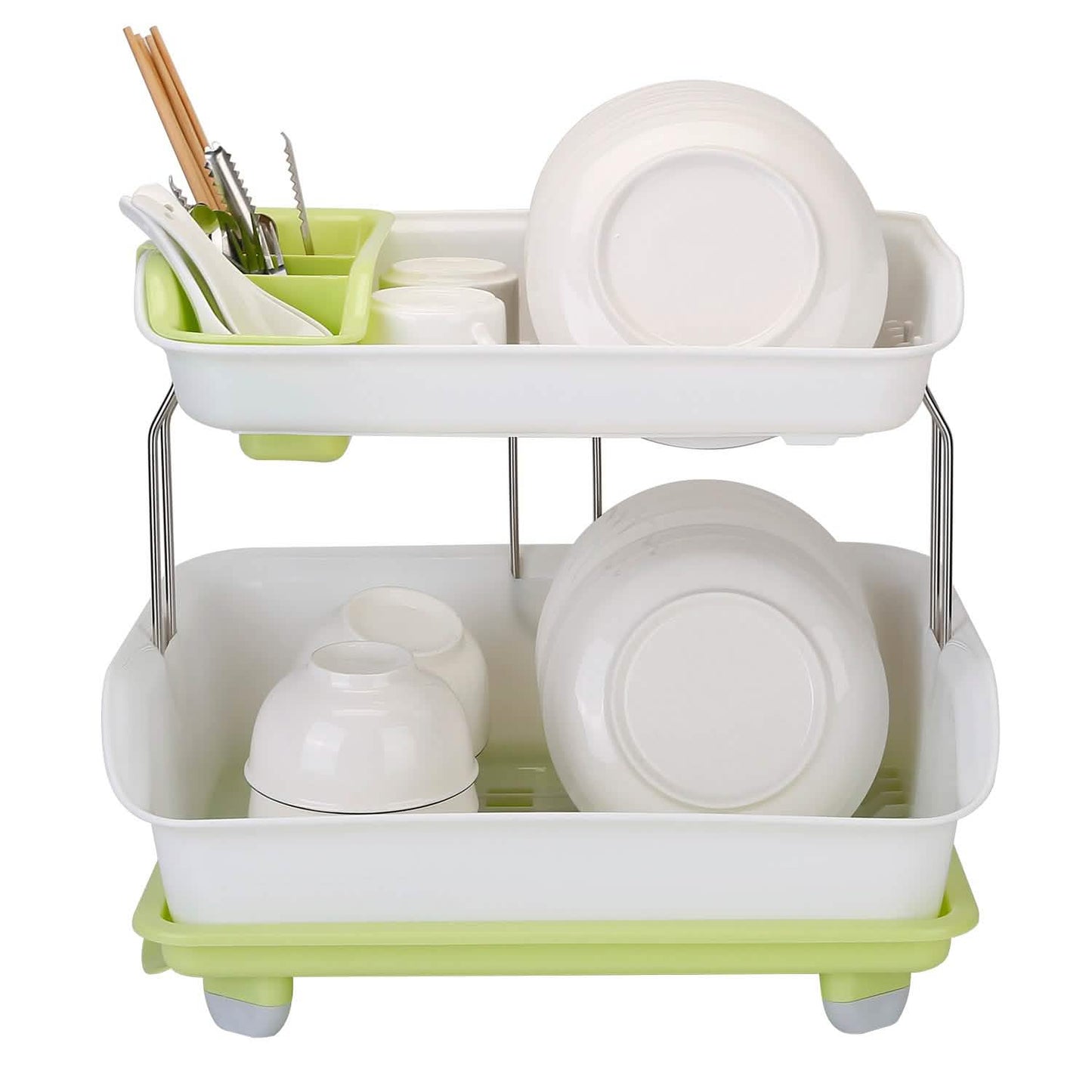 2-Tier Dish Drying Rack Cutlery Drainer Kitchen Storage - Tophatter Daily Deals