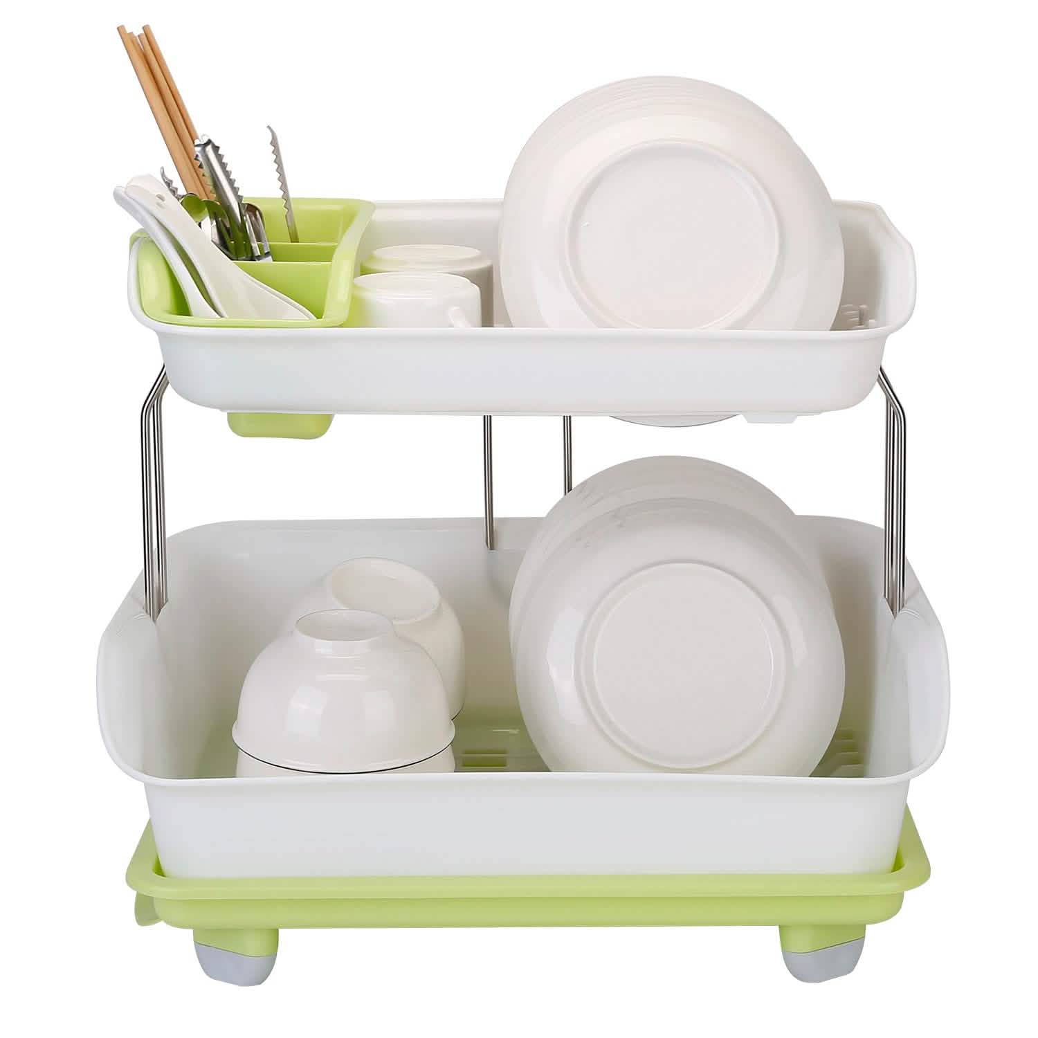 2-Tier Dish Drying Rack Cutlery Drainer Kitchen Storage - Tophatter Daily Deals