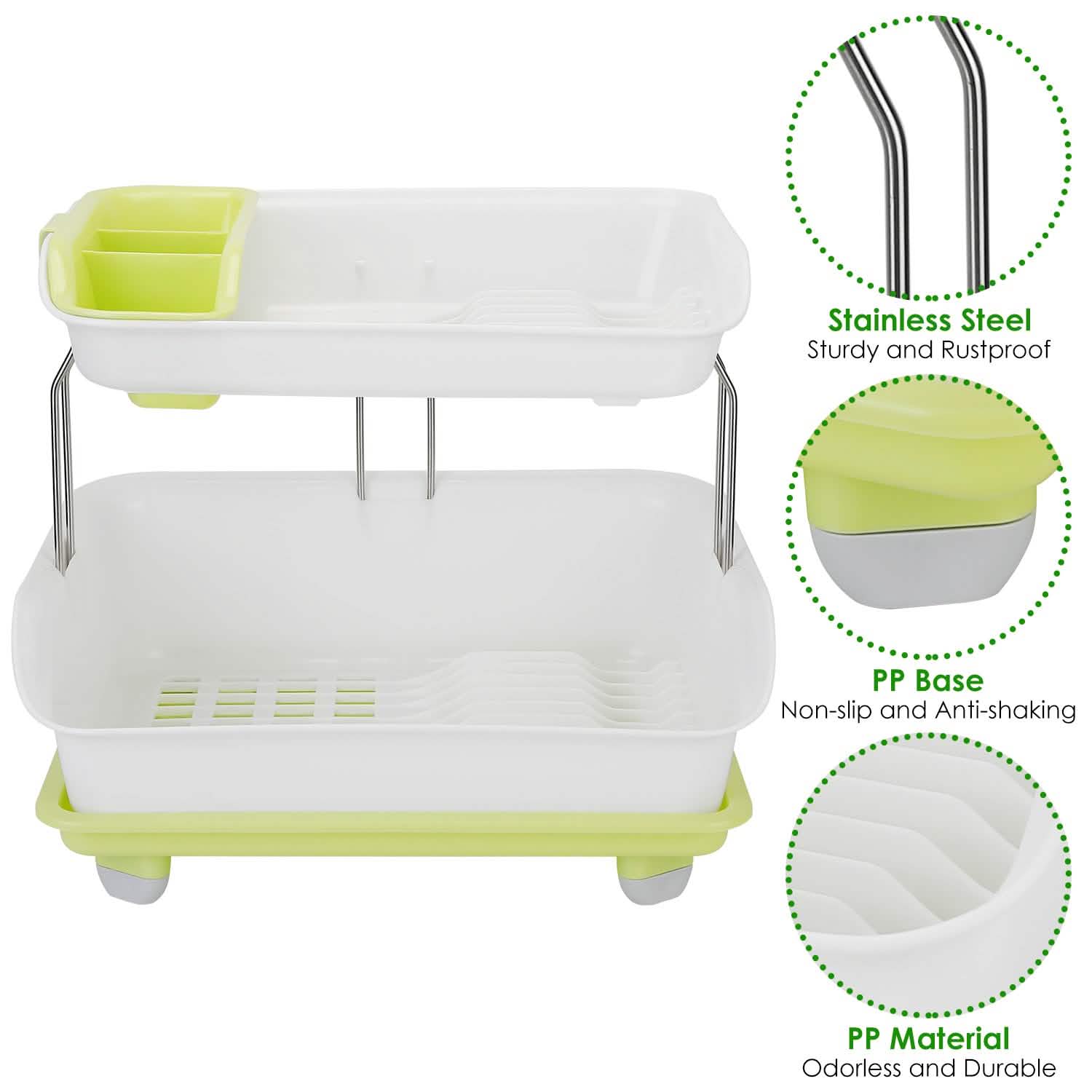 2-Tier Dish Drying Rack Cutlery Drainer Kitchen Storage - Tophatter Daily Deals