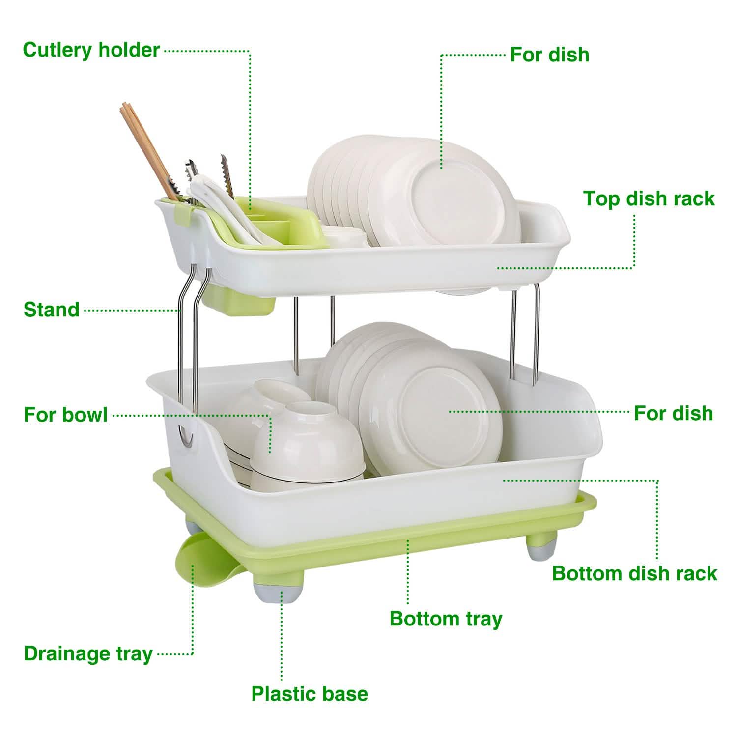 2-Tier Dish Drying Rack Cutlery Drainer Kitchen Storage - Tophatter Daily Deals