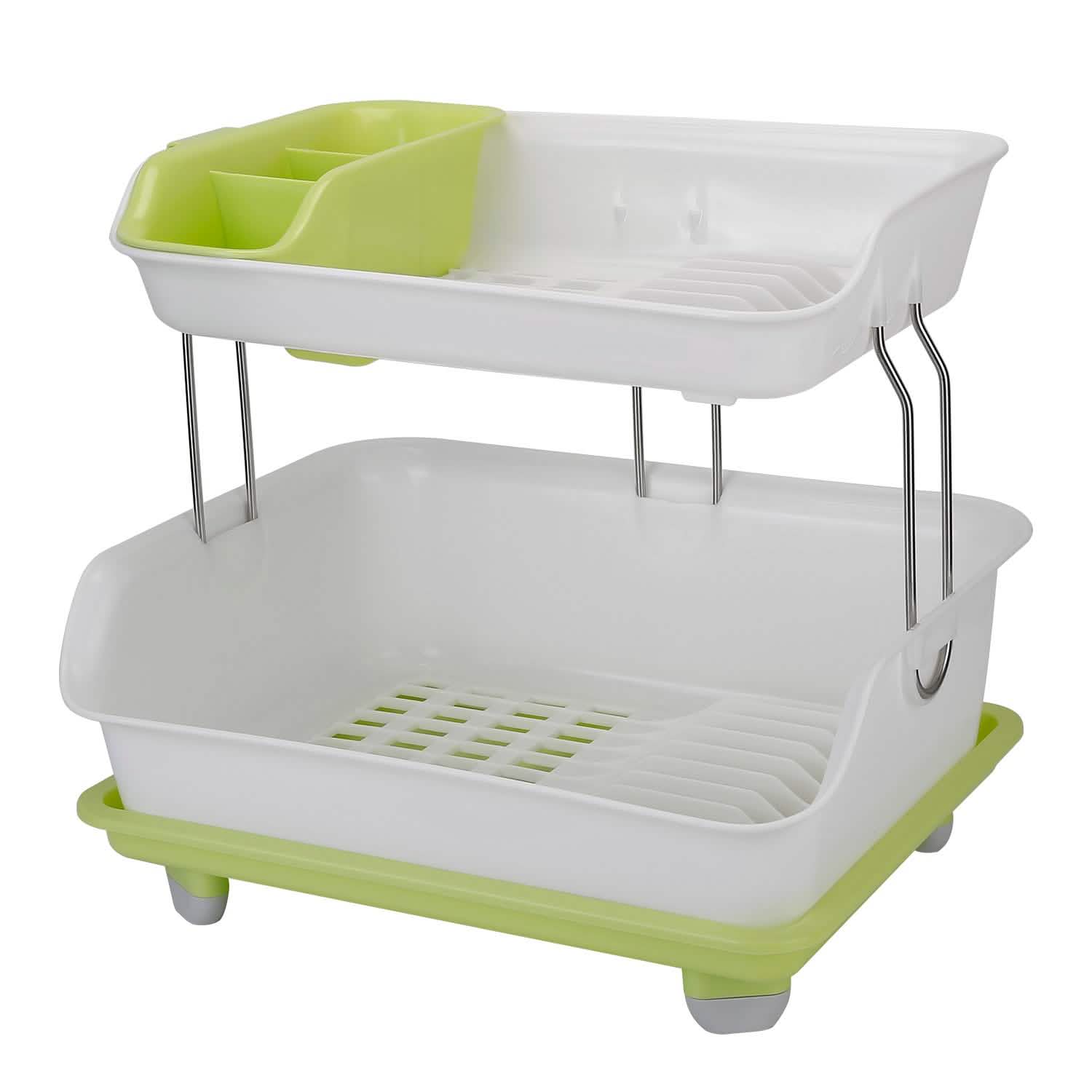 2-Tier Dish Drying Rack Cutlery Drainer Kitchen Storage - Tophatter Daily Deals