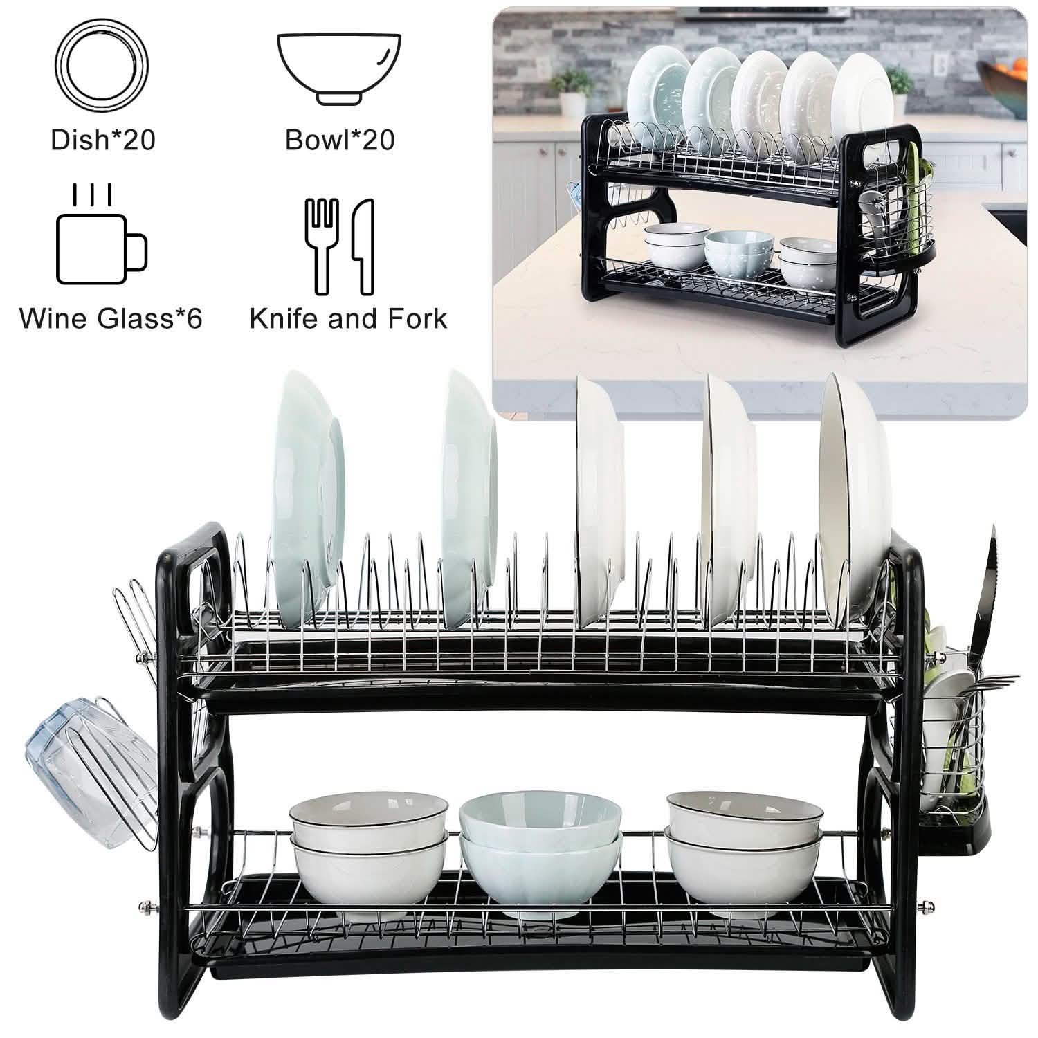 2-Tier Dish Drying Rack Drainboard Set Kitchen Storage - Tophatter Daily Deals