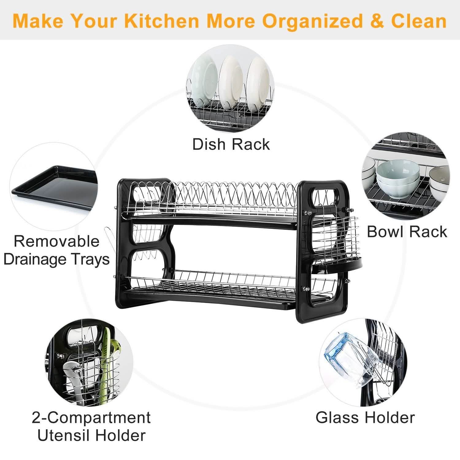 2-Tier Dish Drying Rack Drainboard Set Kitchen Storage - Tophatter Daily Deals