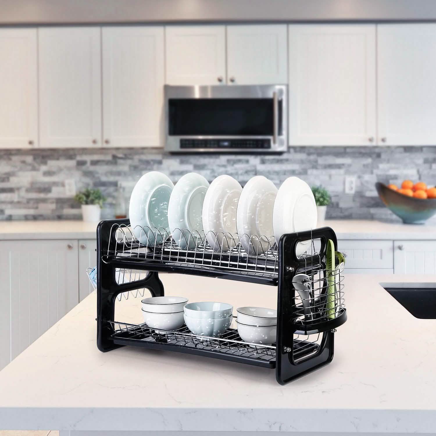 2-Tier Dish Drying Rack Drainboard Set Kitchen Storage - Tophatter Daily Deals