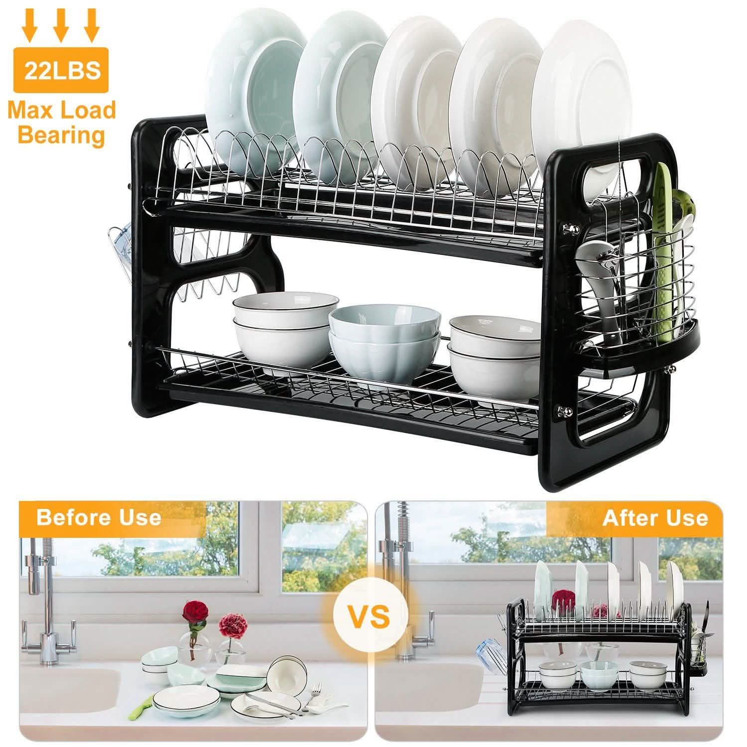 2-Tier Dish Drying Rack Drainboard Set Kitchen Storage - Tophatter Daily Deals