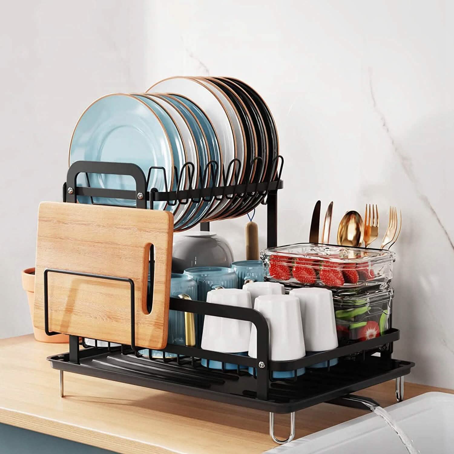 2-Tier Dish Drying Rack Kitchen Storage - Tophatter Daily Deals