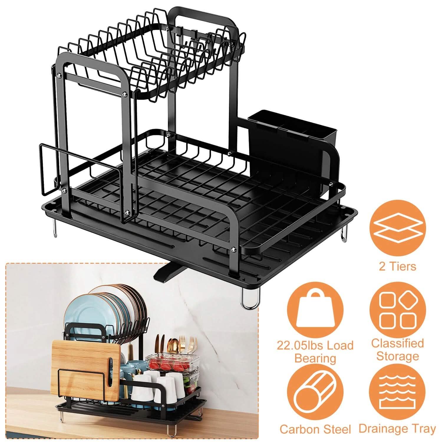 2-Tier Dish Drying Rack Kitchen Storage - Tophatter Daily Deals