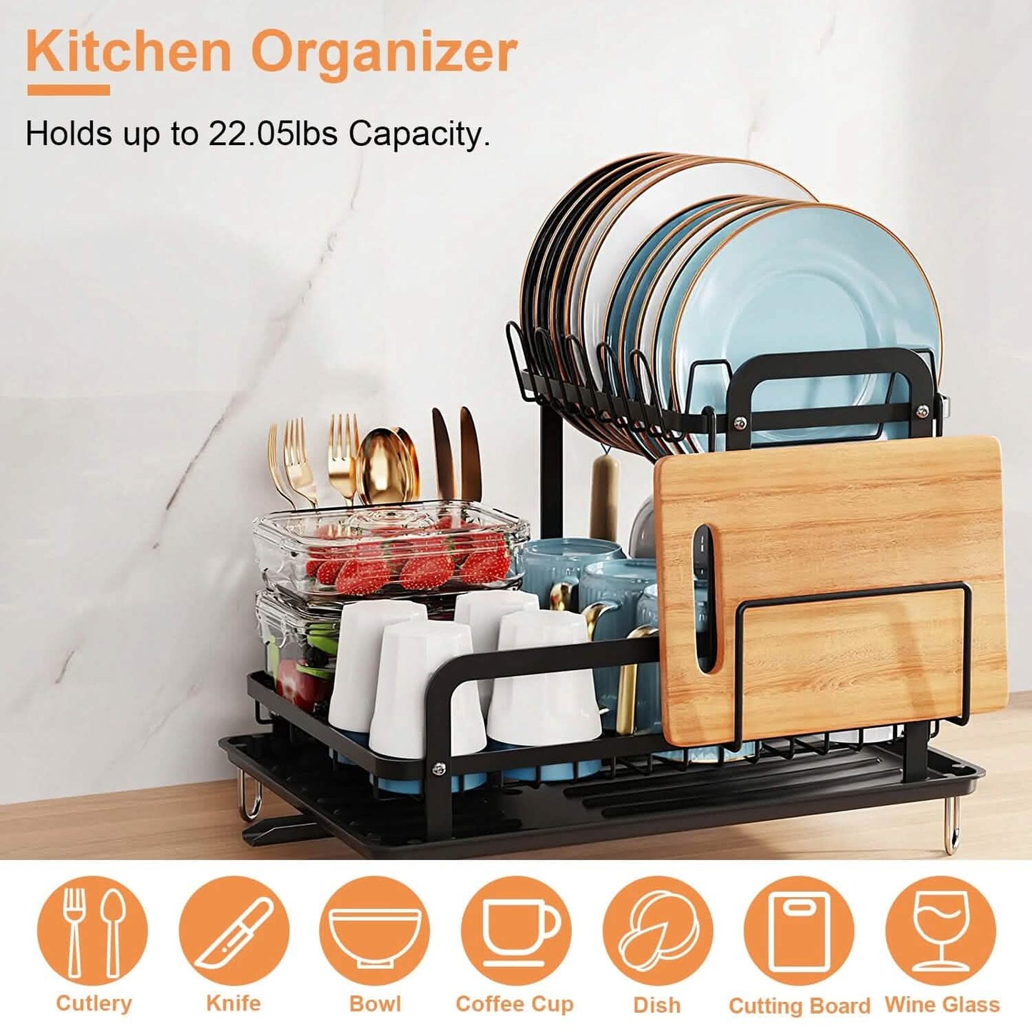 2-Tier Dish Drying Rack Kitchen Storage - Tophatter Daily Deals