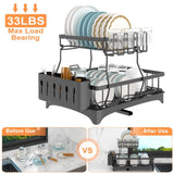 2-Tier Dish Rack Drainer Organizer Set with Utensil Cup Holder Rack Swivel Spout Kitchen Storage - Tophatter Daily Deals