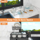 2-Tier Dish Rack Drainer Organizer Set with Utensil Cup Holder Rack Swivel Spout Kitchen Storage - Tophatter Daily Deals