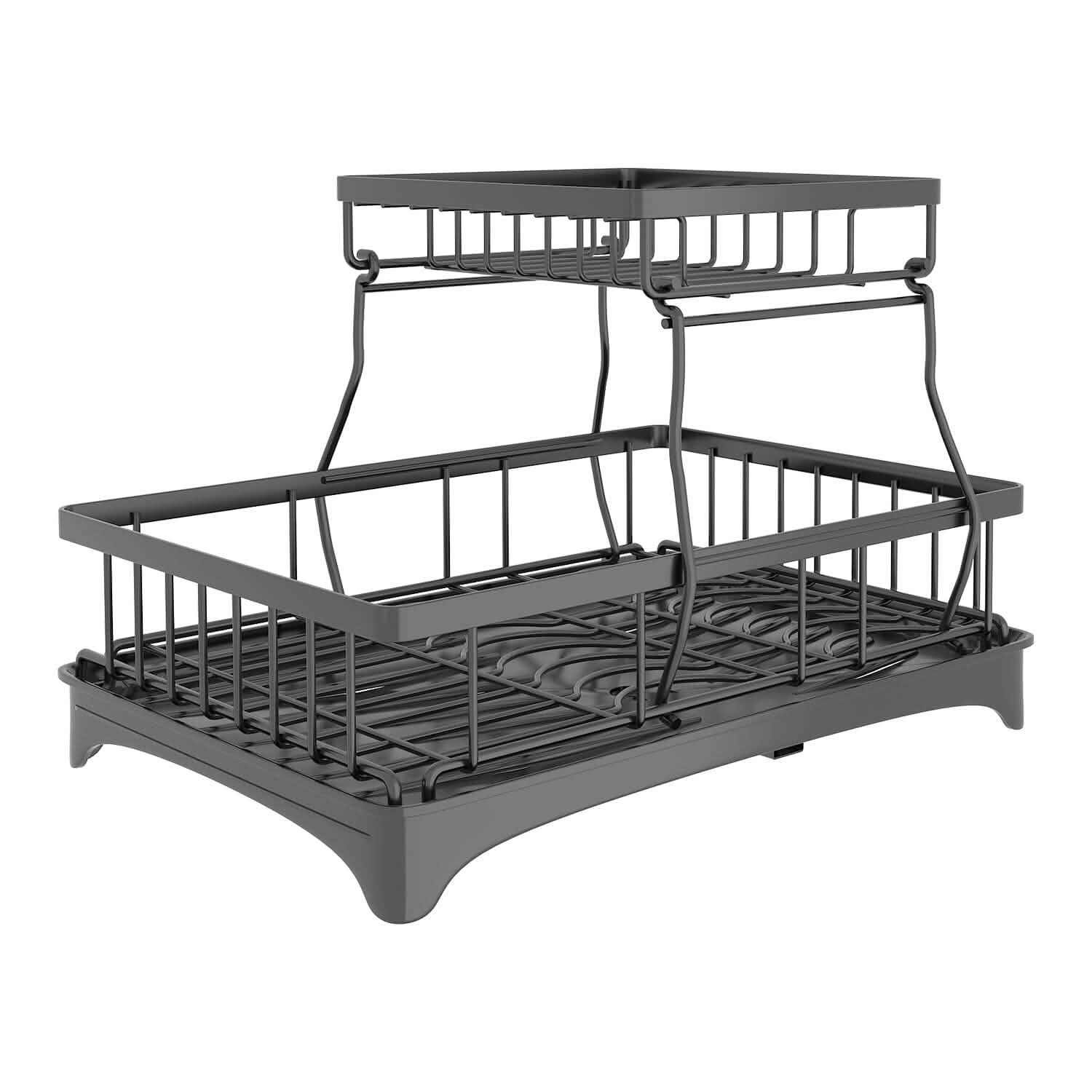 2-Tier Dish Rack Drainer Organizer Set with Utensil Cup Holder Rack Swivel Spout Kitchen Storage - Tophatter Daily Deals