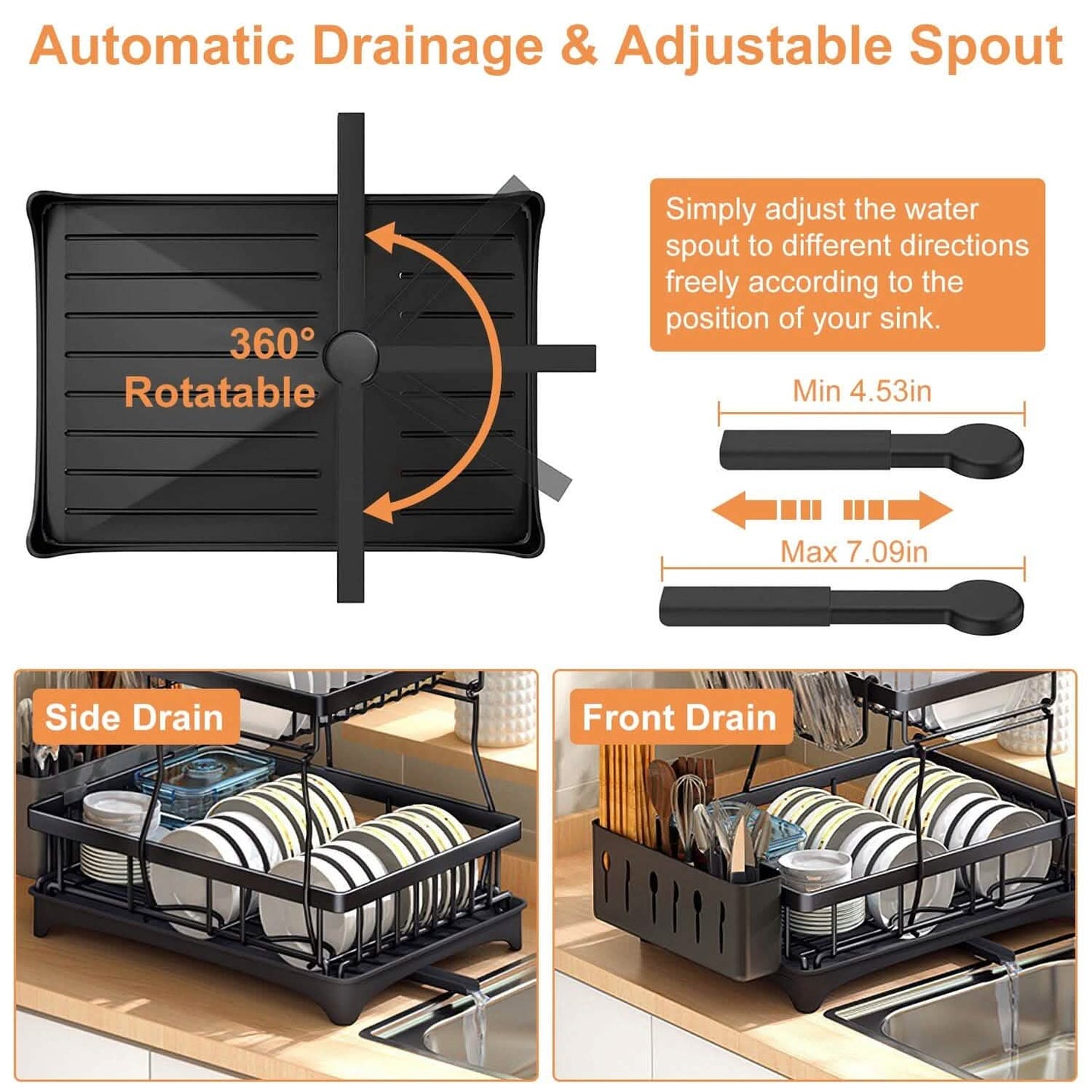 2-Tier Dish Rack Drainer Organizer Set with Utensil Cup Holder Rack Swivel Spout Kitchen Storage - Tophatter Daily Deals
