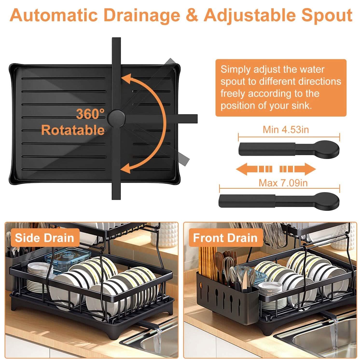 2-Tier Dish Rack Drainer Organizer Set with Utensil Cup Holder Rack Swivel Spout Kitchen Storage - Tophatter Daily Deals
