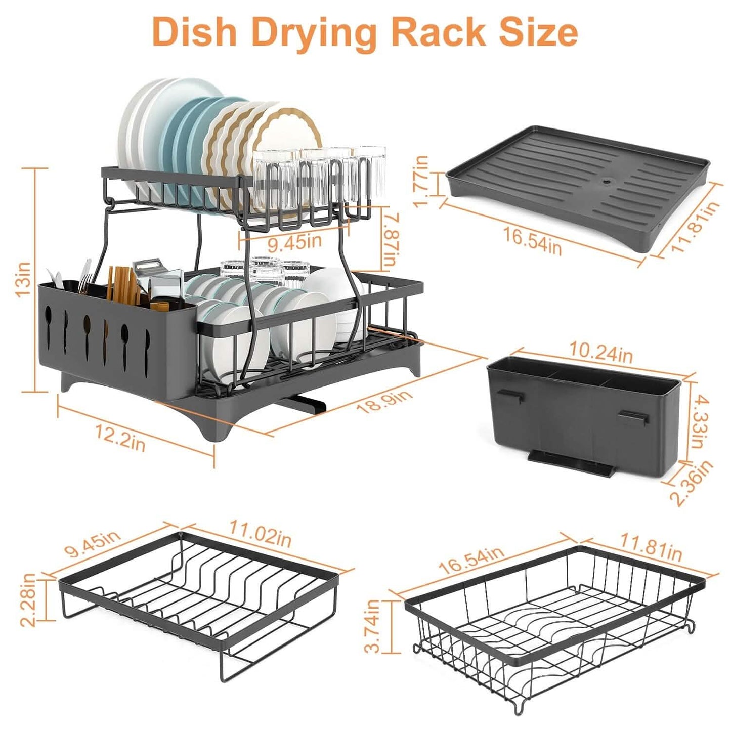 2-Tier Dish Rack Drainer Organizer Set with Utensil Cup Holder Rack Swivel Spout Kitchen Storage - Tophatter Daily Deals