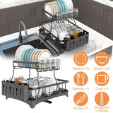 2-Tier Dish Rack Drainer Organizer Set with Utensil Cup Holder Rack Swivel Spout Kitchen Storage - Tophatter Daily Deals